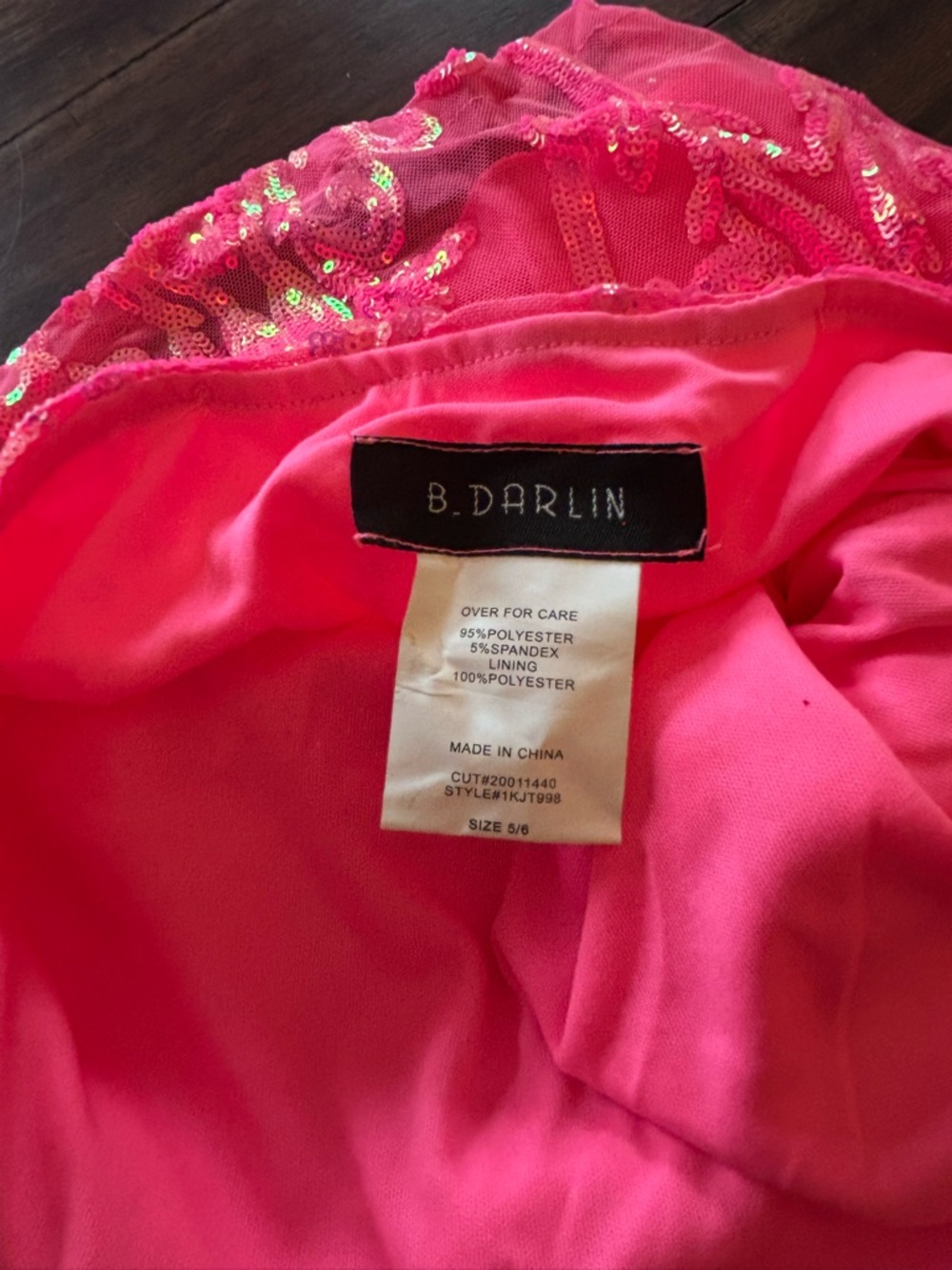 B Darlin Hot Pink Beaded Mini Dress with Spaghetti Straps - Picture 3 of 3